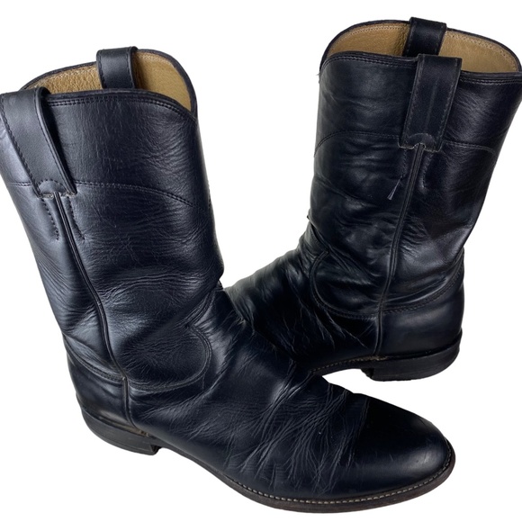 Justin Boots Other - Justin Mens 9 D Cowboy Roper Boots Black Leather Western Rodeo Pull On